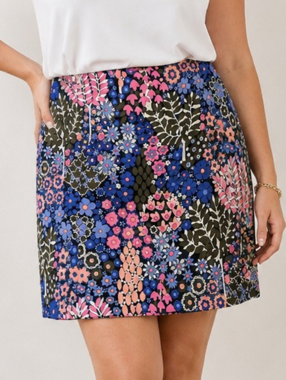 Talbots Floral A-Line Mini Skirt Size 12 Blue Pink Botanical Print Career Casual